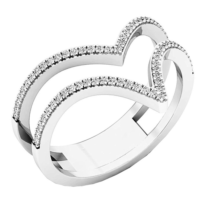 0.15 Carat 14 Kt Gold White Diamond Ladies Anniversary Wedding Band V Shaped Chevron Ring